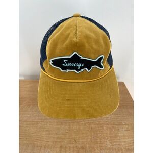 Richardson Outdoor Savage Fish Corduroy Trucker Hat Mustard Navy Blue Snapback
